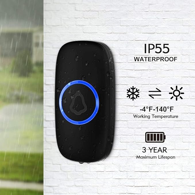 SECRUI Wireless Doorbell with 2 Buttons – Doorbell Kits for Front Door Back Door– Battery Operated Doorbell with 52 Chimes, LED Flash, 5 Volume Levels – Waterproof Modern Doorbell – Over 1000FT