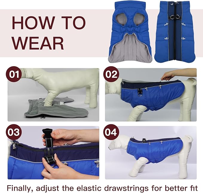 Winter Dog Coat - Zip Up Snowsuit Jacket, Reflective & Water-Resistant, Large (3X), Royal-Blue