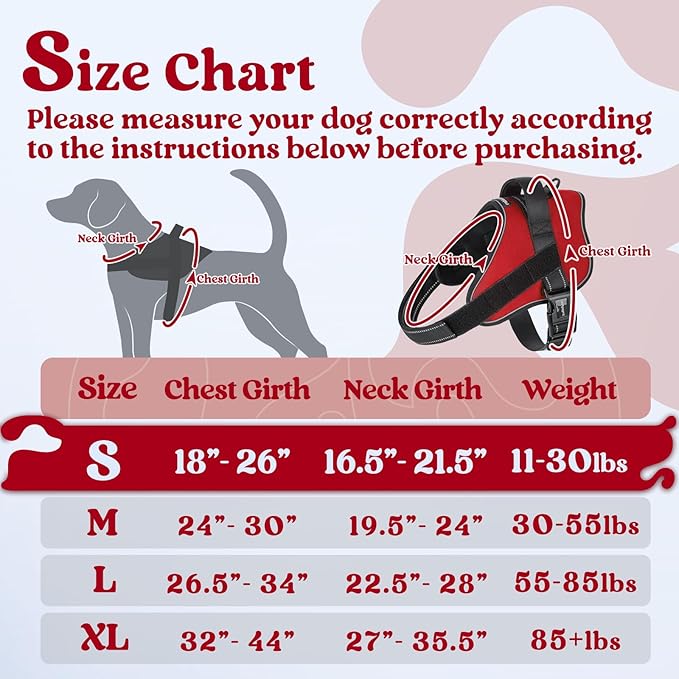 rabbitgoo Dog Harness Small Sized, No Pull No Choke Pet Vest, Easy Wearing with One Buckle, Reflective, Adjustable Pet Harness with Molle for Walking, Training, Red, S
