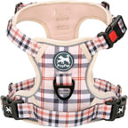 PoyPet No Pull Dog Harness, [Release on Neck] Reflective Adjustable No Choke Pet Vest with Front & Back 2 Leash Attachments(Checkered Beige,XS)