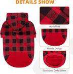 KOOLTAIL Plaid Dog Hoodie Pet Clothes Sweater with Hat and Pocket for Small Medium Large Size Dogs, Soft Winter Warm Dog Cold Weather Coat, Fleece Fall Dog Hooded Sweatshirt for Puppy Cats,Red XL/XXL