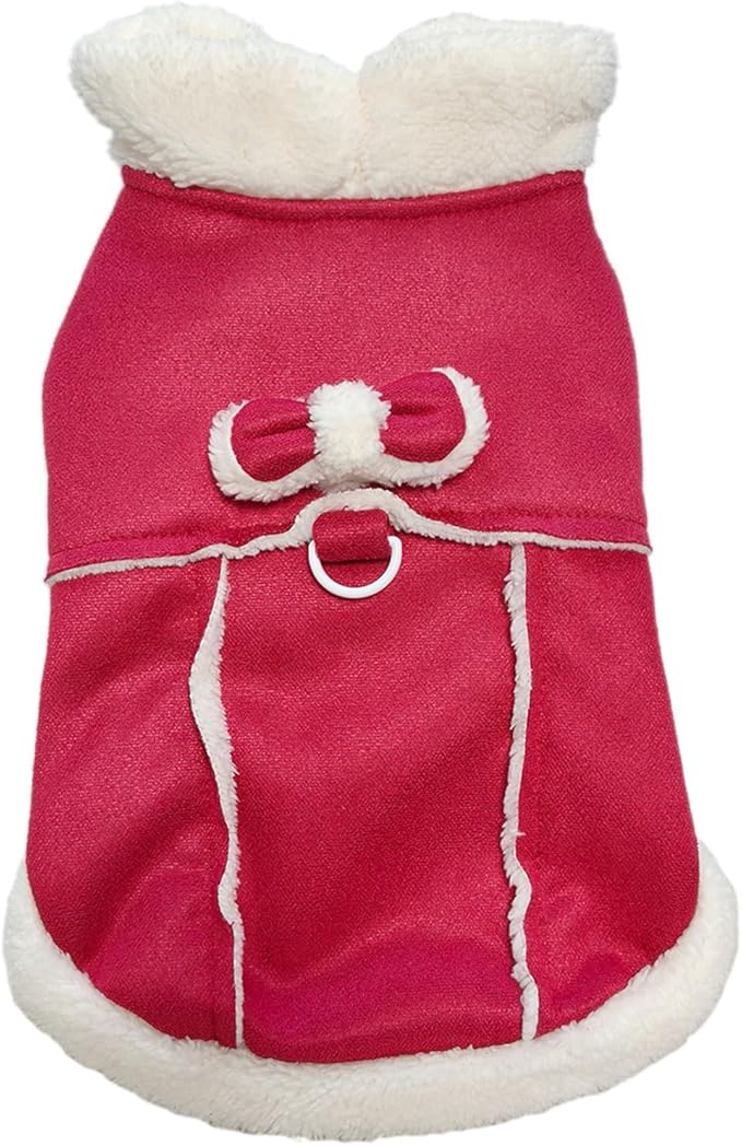 Jecikelon Bowtie Dog Cold Weather Coat Fleece Lining Warm Pet Puppy Turtleneck Dogs Winter Clothes for Small Dogs with D-Ring (Red, X-Small)