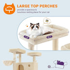 Allewie 81 Inches Tall Cat Tree/Multi-Level Large Climbing Tree House and Towers for Big Feline/Condo and Hammock/Scratching Post/Wide Base/Beige