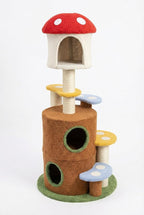 Mushroom Cat Tree with Large Condo Platform Ladder, Cat Tower with Play Holes, Cat Cave, Scratching Posts, Multi-Level Cat Furniture for Kittens/Cats