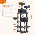 70.8" Tall Cat Tree for Large Cats, Multi-Level Cat Tower with 8 Sisal Scratching Posts, 2 Top Perches, Big Condo, Large Hammock, and Cat Furniture for Indoor Cats, Dark Gray