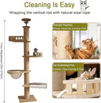 Floor to Ceiling cat Tree - Adjustable Height (95-98in,104.3-108.2in)- with Width 4.33 in Scratching Post,Cat Hammock,Fully Wrapped with sisal Rope - Floor to Ceiling Cat Tower for Indoor Cats.(T04)
