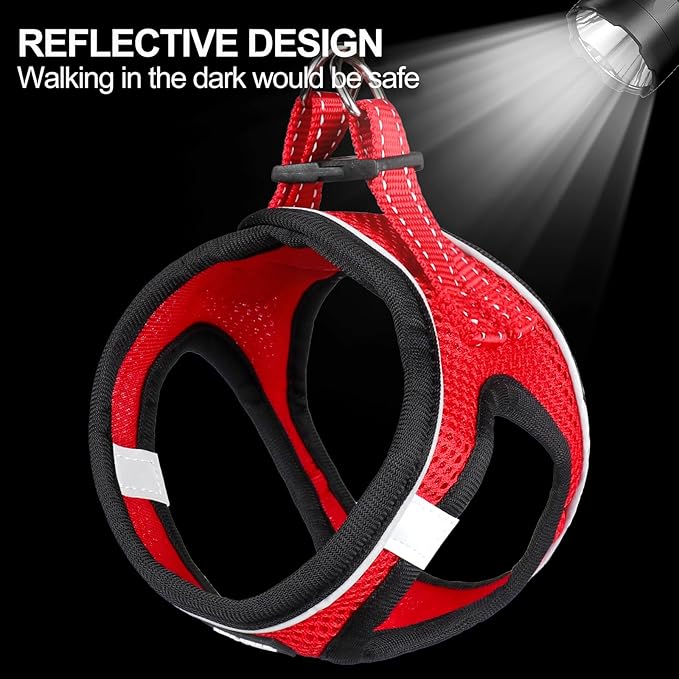 Dog Harness for Small Dogs and Leash Set, Honeycomb Grid, Reflective Lightweight Harness & Anti-Twist Pet Lead Multi Color, Size: XS-S-M. (XS, Black & Red)