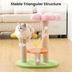 Flower Cat Tree 22.4 inches for Indoor Cats, 3-Story Cat Tower with Scratching Post, Multi-Functional Plush Cat Condo with Interactive Ball Toy, Protects Furniture with Durable Sisal Pole(Pink)