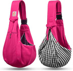 TOMKAS Dog Sling Carrier for Small Dogs Puppy Carrier for Small Dogs (Rose red, Adjustable Strap for 3-10 lbs & Zipper Pocket)