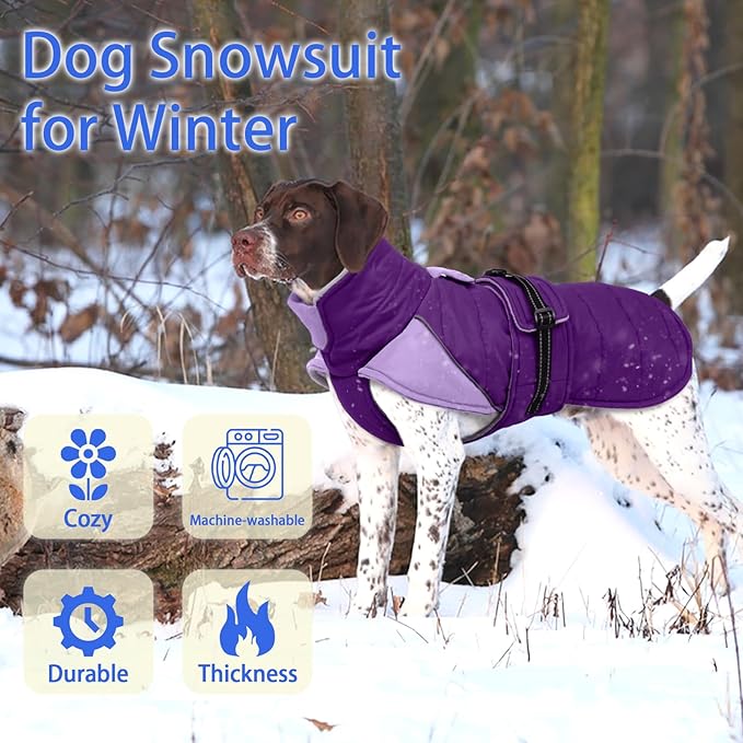 MIGOHI Warm Dog Jacket - Waterproof Small Dog Coat with Furry Collar, Windproof Dogs Fleece Vest, Reflective Cold Weather Coats for Small Dogs, Adjustable Buckle, Poodle,S,Purple