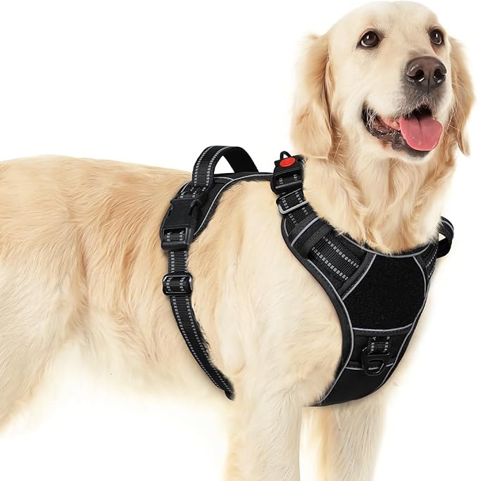 Eagloo Dog Harness for Large Dogs, Easy Wearing with 3 Quick-Release Buckles, Adjustable No Pull Pet Harness with MOLLE System, No Choke Reflective Vest with Control Handle, Black, L