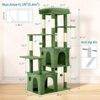 Garvee 61" Multi-Level Cat Tree for Indoor Cats, Heavy-Duty Tower for Large Adult & Maine Coon Cats with Extra-Large Perch, 2 Spacious Condos, Natural Sisal Scratch Posts & Play Toys – Green