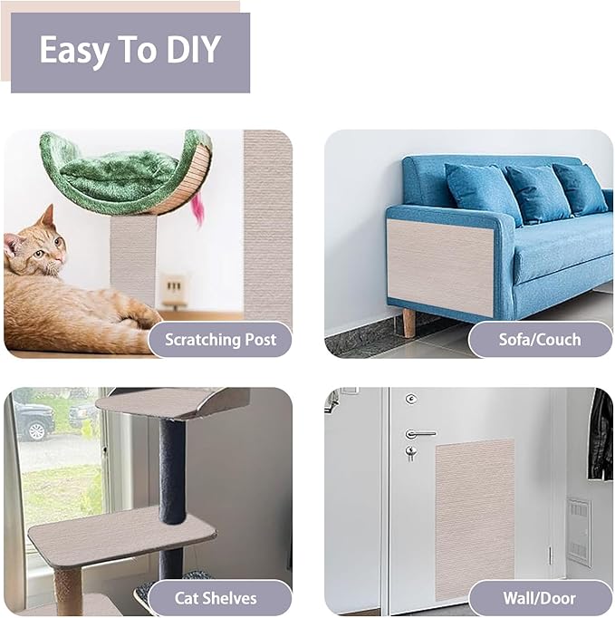 4 Pack Total 24"x 24" Cat Scratch Mat for Couch Furniture and Wall Protector | Trimmable Self-Adhesive Cat Scratch Furniture Protector (Beige)