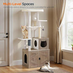 HOOBRO Cat Tree with Litter Box Enclosure, Tall Cat Tower for Indoor Cats, All-in-One Modern Cat Condo, Hidden Litter Box Enclosure Furniture, with Cat House, Sisal Posts, Greige and White BG51MZ03