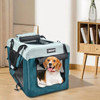 JESPET Soft Dog Crates Kennel for Pets, 3 Door Soft Sided Folding Travel Pet Carrier with Straps and Fleece Mat for Dogs, Cats (8-Teal Blue, Small(24" L x 16.5" W x 16.5" H))