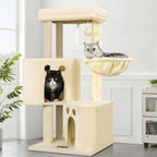 Small Cat Tree Tower for Indoor Cats, 40 in Medium Multi-Level Compact Cat House Bed with 2 Condos, Large Platform Perch, Sisal Scratching Post, Hammock, Cat Climbing Stand for Kitty Kitten(Beige)