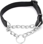 Martingale Dog Collars Adjustable Soft Nylon Reflective Collars with Stainless Steel Chain Walking Training Collars Heavy-Duty Puppy Chain Collars for Small,Medium,Large Dogs(Black,M)