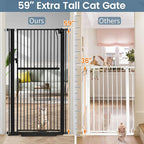 59" Extra Tall Pet Gate - Durable Metal Cat and Dog Gate With Double Safety Lock & Walk Thru Door for Indoor Stairs, Doorways, Hallways - Self Closing/Stay Open/Open Both Ways, Pressure Mounted