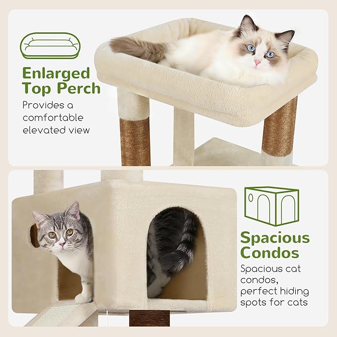 Globlazer Extra Thick Scratching Posts Tower Sturdy 50-inch Corner Cat Tree Tower for Indoor Cats, Cat Tower for Adult Cats with Scratching Board, Kitty Condo, Basket, S50, Beige