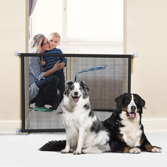 Dog Gate for Stairs Pet Gates for The House: Dogs Screen Mesh Gate for Doorways Stairways Indoor 29 inch Tall, 45 inch Wide, Fits Openings 40'' to 43'' Wide