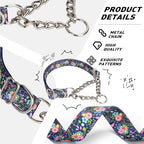 Martingale Collar for Dogs with Chain,Adjustable Nylon Floral Slip No Pull Training Dog Collars for Medium, Large & XL Dogs(Floral L)