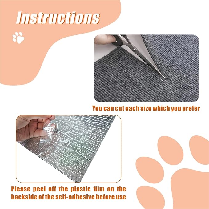 78.7"x15.8" Trimmable Cat Scratching Mat, Self-Adhesive Cat Scratch Furniture Protector Cat Scratching Post Carpet Covered Tree Shelves Replacement, Extra Large Cat Wall Climbing Carpet, Dark Gray