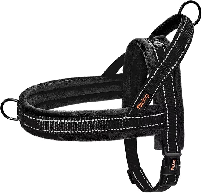 Didog Soft Flannel Padded Dog Vest Harness, No Pull/Quick Fit Reflective Dog Strap Harness, Easy for Training Walking (M:Chest 22-26", Black)
