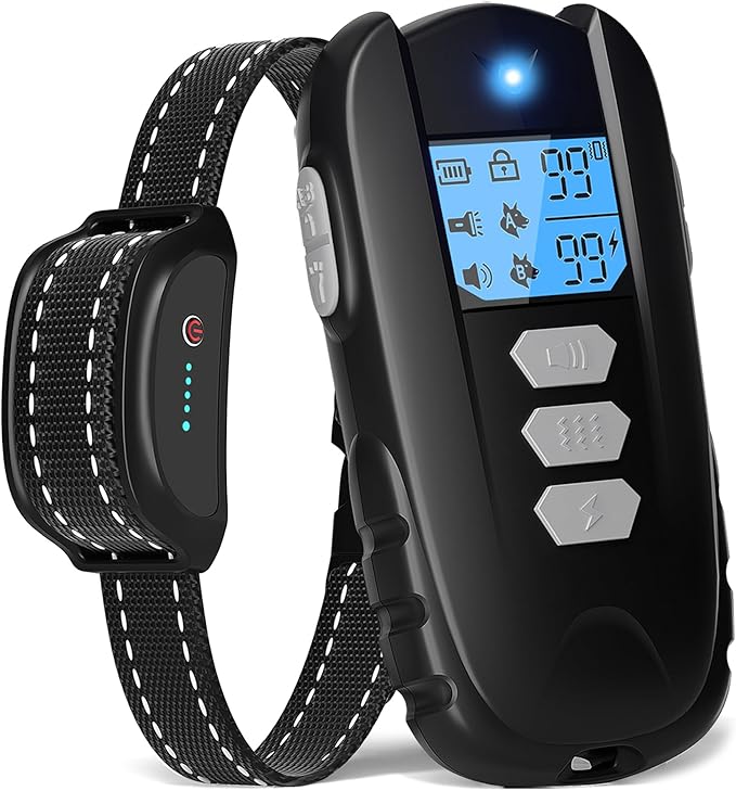 Dog Shock Collar with Remote Control – Shock Collar for Dogs 10–120 lbs, 2000FT Long Range IPX7 Waterproof Rechargeable Dog Training Collar with 4 Safe Modes Beep Vibration Shock & Flashlight Grey