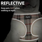 PUPTECK Soft Mesh Dog Harness Small Sized and Leash Set Pet Puppy Cat Comfort Padded Vest No Pull Harnesses, Beige Plaid, Openable Neck, New M