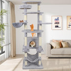 Tall Cat Tree 78.8in, Patent Fabric Multilevel Cat Tower for Adult Cats, Climbing Tree House and Towers with Condo Hammock Scratching Post Large Platform Wide Base