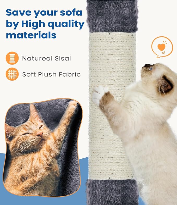 Cat Tree Tower 56in Cat Trees Multi-Level Cat Condos with Spacious Perch, 2 Cozy Condos, Scratching Posts, Climbing Ladder, Toy Ball, Durable Pet House Furniture for Indoor Kittens, Dark Gray