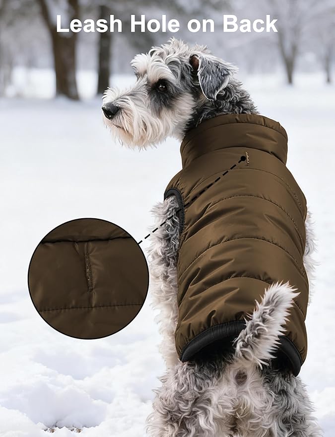 AURUZA Dog Winter Coat, Warm Waterproof Dogs Jacket Small Pet Vest for Medium Dogs Windproof Pet Fleece Vest Snow Jacket for Cold Weather(Brown,XXL)