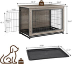 JY QAQA Dog Crate Furniture, Wooden Dogs Crate Table, Double-Doors Dog Furniture, Indoor Dog Kennel, Dog House, Dog Cage/Grey/L