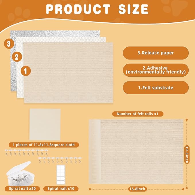 2pack Cat Scratch Couch Furniture and Wall Protector | Adhesive Cat Scratch Pad for Covering Cat Tower, DIY Climbing Cat Scratcher Couch Protector from Cat Claws Scratching (Off-White)