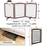 Dog Fence Indoor,Dog Gate Indoor for Doorway pet gate -3-Panel Freestanding, Hallways, House or Stairs -60x24-Inch Retractable Foldable Expandable Wood Pet by SFJC (Brown) ﻿