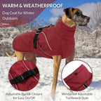 Queenmore XXL Dog Coat, Winter Jacket for Large Dogs, Waterproof Puffy Snowsuit, Adjustable Reflective Fleece Lining Warm Padding Parka for Cold Weather, Red 2XL