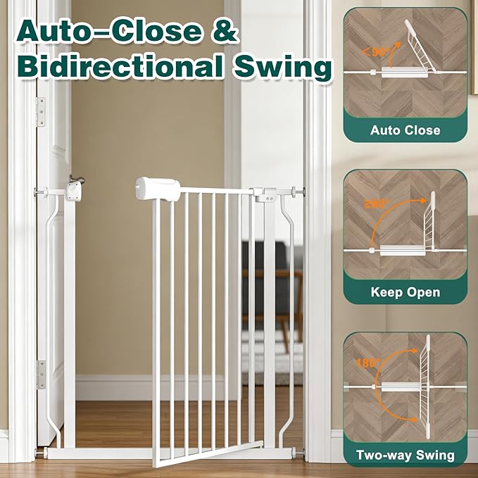 TSAYAWA Extra Wide Walk Through Baby Gate with Door,67-71.5 Inch Wide Presure Mounted No Drill Metal Auto Close Child Gate for Stair Doorway - Indoor Outdoor Safty Gate for Toddler Dog Doggie, White