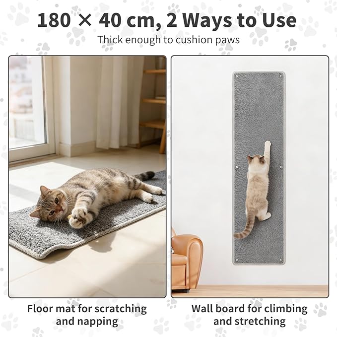 71" X 15.8" Thickened Cat Wall Climbing Carpet, Extra Large Cat Wall Scratcher Mat Tall Durable Wall Mounted Climbing Cat Scratcher with 16 pcs Fixed Nails for Indoor Furniture Couch Sofa Protection