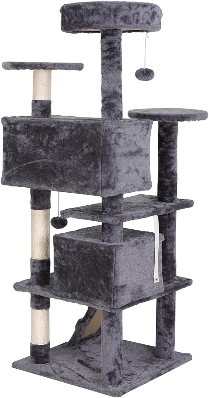 54-Inch Cat Tree Multi-Level Condo Tower Bed Furniture Kitten Play House with Scratching Posts, Dark Grey