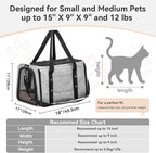 PETSFIT Soft-Sided Cat Carrier with Patented Safety Buckles, Lockable Zippers & Safety Tether,Escape-Resistant Travel Pet Carrier for Car Rides & Vet Visits, Airline Approved Under-Seat, Up to 12 lbs