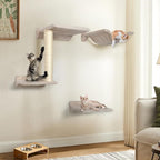 Cat Wall Shelves - 5 Pcs Wall-Mounted Cat Shelves for Wall, Including 2 Steps, 1 Perches, 1 Hammock, 1 Sisal Scratcher Post, DIY Playground for Large Cats