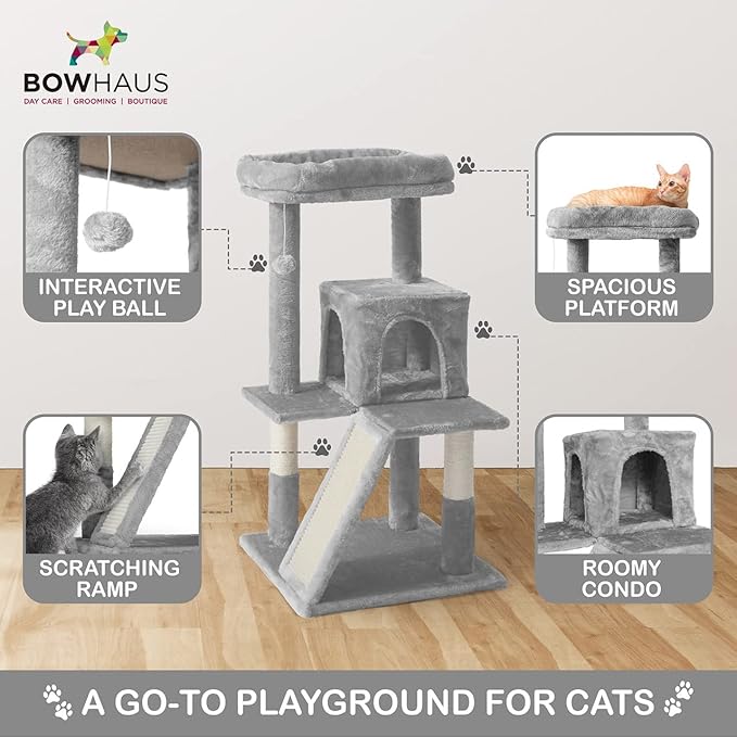 Tall Cat Tree for Indoor Large Cats or Kittens, Multi-Level Cat Activity Tree with Scratching Posts, Hammock, Cat Cave Condo, Modern Cute Small Cat Climbing Tower with Widened Perch