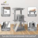 Tall Cat Tree for Indoor Large Cats or Kittens, Multi-Level Cat Activity Tree with Scratching Posts, Hammock, Cat Cave Condo, Modern Cute Small Cat Climbing Tower with Widened Perch