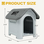 DWVO 39.4'' Plastic Foldable Dog House for Small, Medium, and Large Dogs, Waterproof Folding Pet House with Adjustable Top Window and Elevated Base (39.4''L x 33.5''W x 37.8''H)