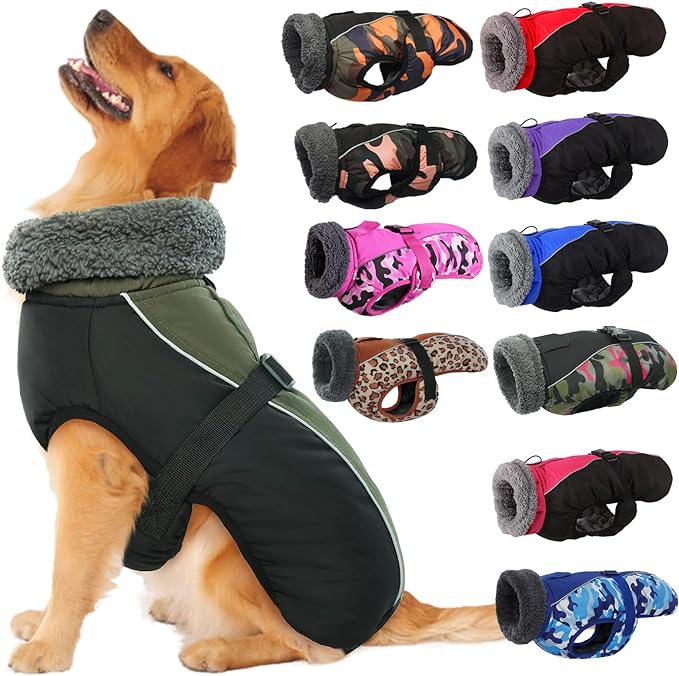 IECOii Extra Warm Reflective Adjustable Dog Jacket - Fleece Turtleneck Dog Jacket for Cold Weather Soft Winter Coat for Small, Medium & Extra Large Dogs