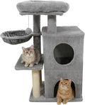 Tangkula Cat Tree Tower, 33.5 Inch Cute Cat Tower with 2-Tier Large Condo, Sisal Scratching Posts, Padded Top Perch, Dangling Toy, Rotatable Cozy Basket, Cat Climbing Furniture (Light Gray)