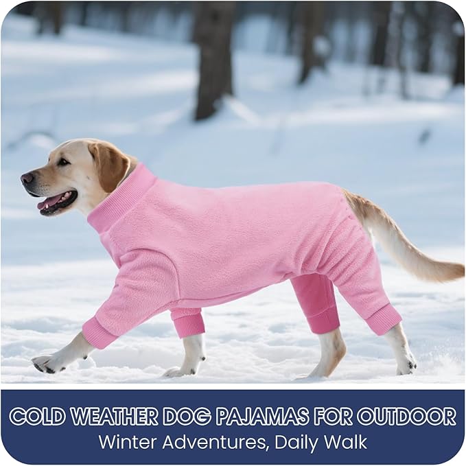 IECOii Dog Cold Weather Coats, 3XL Fleece Pajamas for Dogs Girls- Cozy & Thermal, Stretchy & Comfortable, Long Sleeve Large Dog Jammies for Doberman Indoor & Outdoor, Machine Washable, Pink, Size 3XL