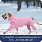 IECOii Fleece Dog Winter Coat, Warm & Stretchy & Comfortable, Dog Sweaters with Feet Covered for Winter Fall, Indoor Outdoor Jackets, Pajamas Medium Sized Dogs Girls, Machine Washable, Pink, Size L
