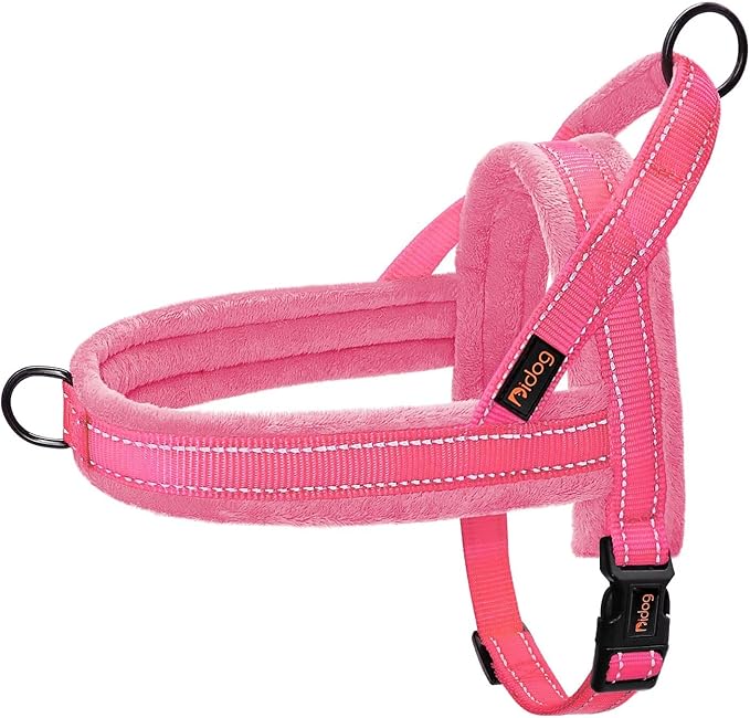 Didog Soft Flannel Padded Dog Vest Harness, No Pull/Quick Fit Reflective Dog Strap Harness, Easy for Training Walking (M:Chest 22-26", Pink)