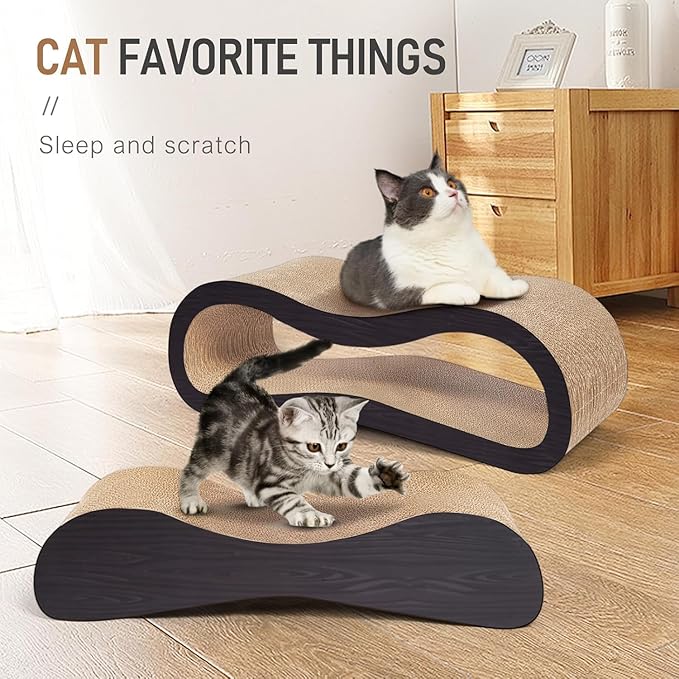 2 in 1 Large Cardboard Cat Scratcher Lounger，Cat Scratching Board for Indoor Cats,100% Recyclable&Reversible Horizontal Scratching Pads Prevents Furniture Damage,Brown